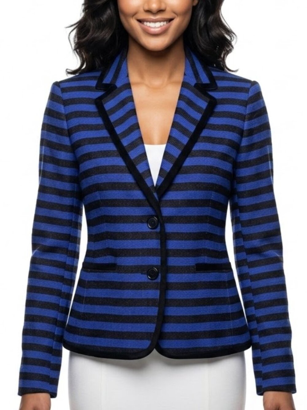Ann Taylor LOFT Goth Prep Striped Blazer Cobalt Blue Black Textured Jacket Size